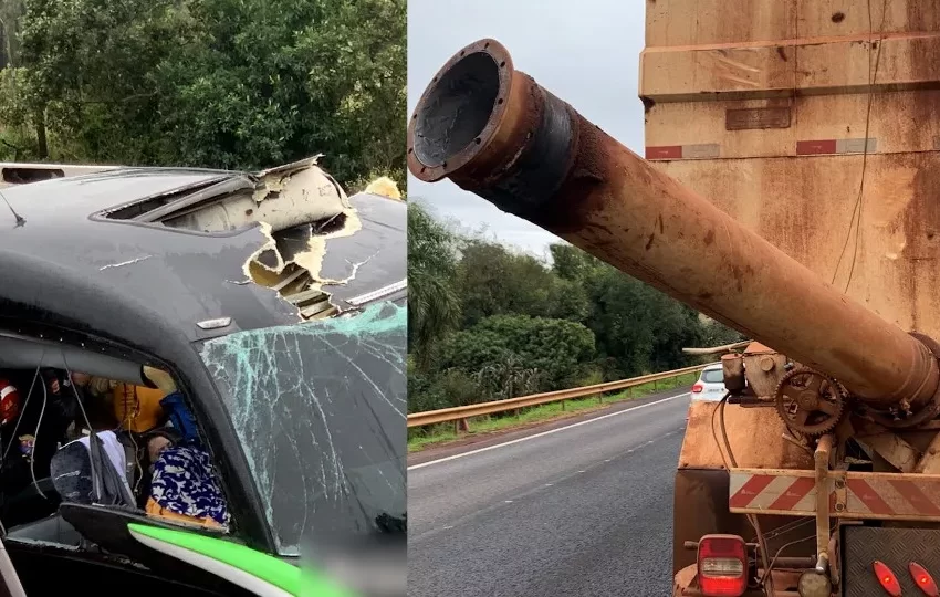  Passageiros ficam feridos após cano de caminhão soltar e atingir ônibus na BR 277